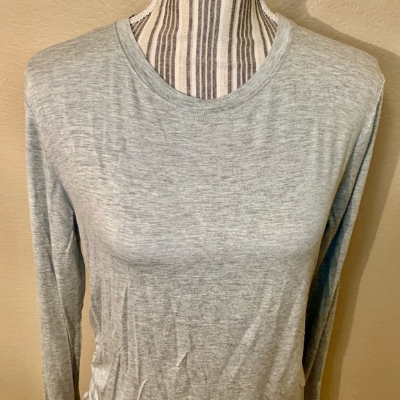 NWT Top Lg Jrs Rebellious One Grey Rayon Spandex Cinched Sides Ties Long Sleeves - Picture 2 of 15